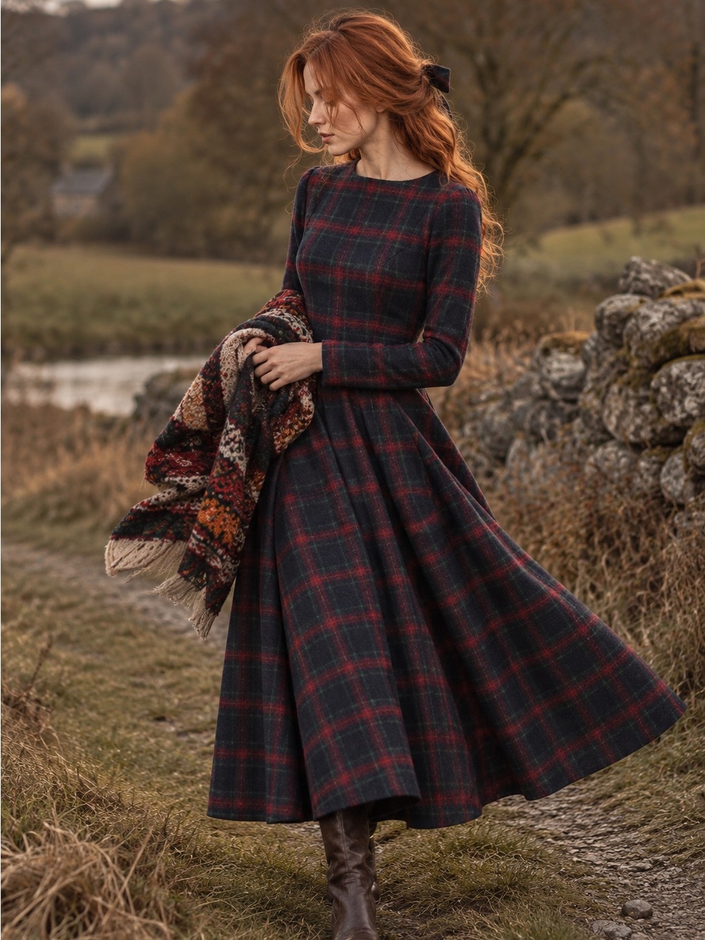 Countryside Plaid Wool Maxi dress